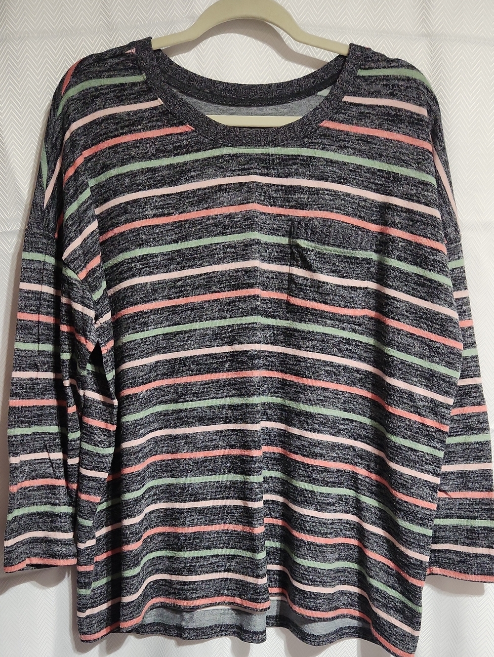 1XL Torrid Black Long-Sleeve Top with Pink & Green Stripes